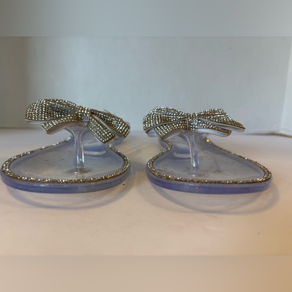 Forever rhinestone & bow accented jelly flip flops sandals size 9 - Picture 6 of 10